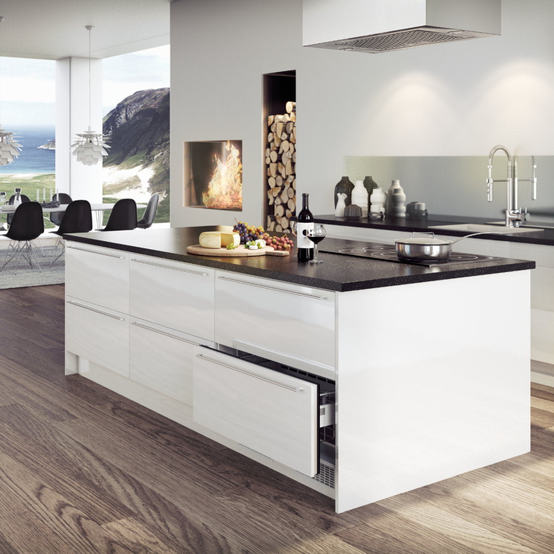 Schubladenkühlschrank unter Arbeitsplatte nahtlos integriert